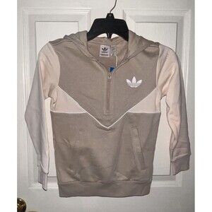 ADIDAS KIDS SIZE XS Quarter-Zip Hooded Sweatshirt (beige) $50 Retail NWT